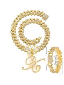 银色女士项链 A-Z 首字母个性化嘻哈经典蝴蝶字母吊坠链项链和手链套装饰物 26 个幸运字母，适合男女日常佩戴情人节时尚珠宝礼物，妈妈，母亲，母亲节，礼物 - 蝴蝶型 - 查看 74