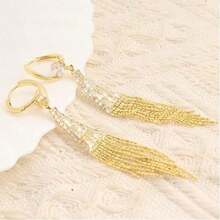 1 Pair Of Luxurious Gold Tassel Hanging Earrings With Shiny Square Crystal Synthetic  - Elegant Personality Jewelry For Parties, Dates And Everyday Charm - 金色 - 查看 3