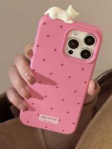 GUCADI 1pc Rose Pink Label Red Wave + Minimalist 3D Cat Dot + 3D Cute Cat Lying Soft Feeling Protective Phone Case Compatible With Apple IPhone 16/15/14/13/12 Series
