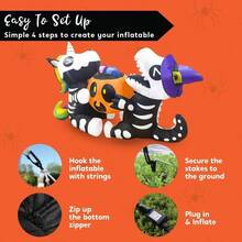 6 Ft Long Halloween Inflatables Outdoor Decorations, Blow Ups Yard Decorations, Sitting Inflatable Skeleton And Dinosaur Hold Pumpkin Outside Halloween Decor