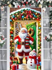 Tenda da porta versatile in poliestere con Babbo Natale e pupazzo di neve - Design rustico vintage per Natale, Ognissanti, Ringraziamento e altro - 90x180 cm, ideale per Natale, perfetta per il Ringraziamento