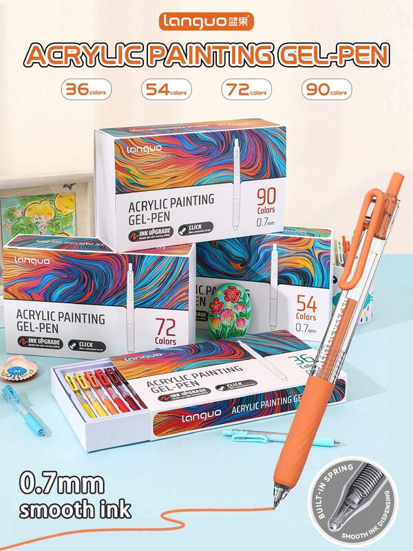 Languo 90 Colors Acrylic Paint Gel Pen Set - Professional Layering Art Markers For Students, 0.7mm Fine Tip DIY Drawing Pens For Glass/Paper/Wood/Blackboard/Tumblers/Plastic, Great For Study Notes And Crafts