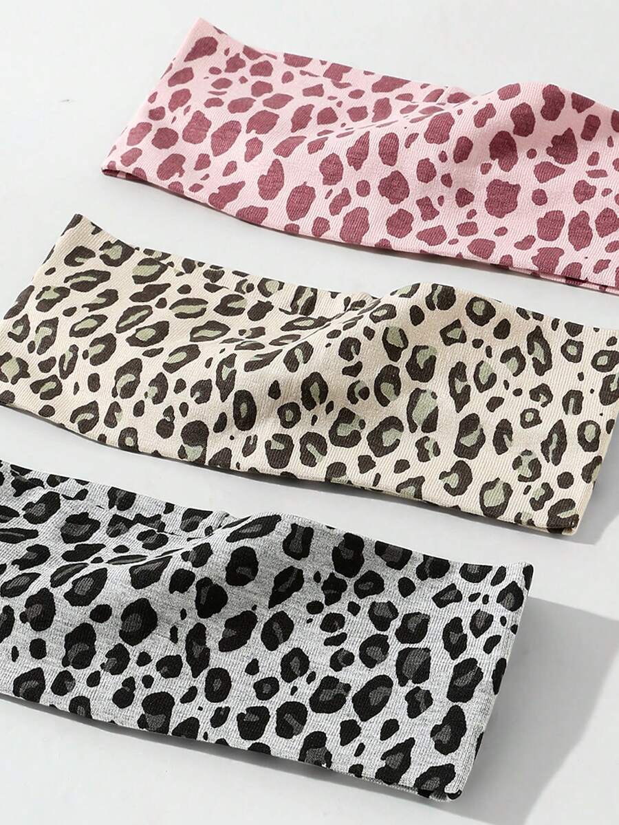 3 件套时尚女士豹纹柔软防滑头带，弹性瑜伽运动发饰，多功能日常佩戴，适合多种场合秋季女士头巾秋季吸汗带发带冬季发带度假装女士优雅围巾 - 彩色 - 查看 1