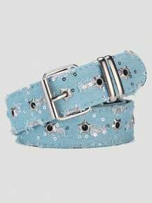 1 chiếc thắt lưng đinh tán hình ngôi sao rỗng, thắt lưng phong cách denim unisex sang trọng, phụ kiện thời trang đường phố Y2K - A - Xem 12