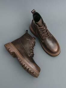 Men's Lace-Up Boots, Solid Color Classic Motorcycle Boots, Fashionable Multi-Functional Hiking Boots With Rubber Sole, Comfortable Derby Boots, Men's Fashion Wedding/Office Shoes - Brown - View 13