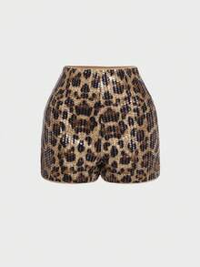 Sexy Sparkly Leopard Print Party Holiday Shorts - Brown - View 7