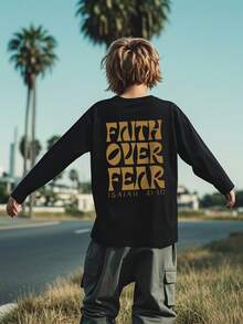 Tween Boy Slogan Graphic Fall Long Sleeve T-Shirt - Black - View 9