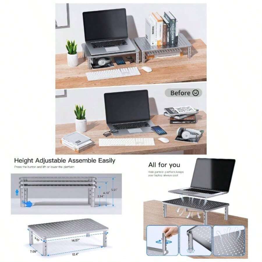 Monitor Stand, Monitor Stand Riser 3 Height Adjustable, Monitor Riser ...