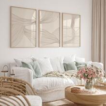 3pcs/Set Neutral Abstract Art Prints, Beige Line Art, Bohemian Home Decor, Canvas Print Modern Wall Art, Bohemian Digital Prints, Suitable For Home Decor, Room Decor, Bedroom Decor, Living Room Decoration, Bathroom Decor, Wall Decor, Optional Wall Art With Frame - Multicolor - View 7