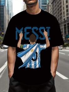 Men Soccer Messi Jersey Graphic T-Shirt Wrinkle-Resistant Athletic Fit Fan Apparel With Number Argentina Flag Design For Training Casual Wear Sports Events Messi Print Tee Sporty Round Neck Short Sleeve Casual Tee For Spring Summer Machine Washable Soccer Fan Outfit Training Gear Breathable Material Durable Construction Men Size S-3XL - màu đen - Xem 2
