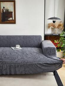 1pc Ruffled Sofa Cover, Plush Jacquard Fabric, European Style, Decorative Sofa Protector, Easy Installation, Dirt & Pet Scratch Resistant, Suitable For Living Room, Study, Office Sofa, All Season - Dark Grey - View 9