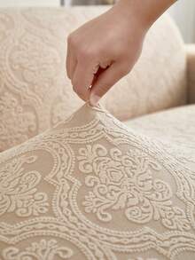 1pc Ruffled Sofa Cover, Plush Jacquard Fabric, European Style, Decorative Sofa Protector, Easy Installation, Dirt & Pet Scratch Resistant, Suitable For Living Room, Study, Office Sofa, All Season - Khaki - View 7