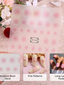 Blush Nail Stickers, Gradient Blush Nail Stickers, Self-Adhesive Nail Stickers, Semi-Transparent Gradient Nail Stickers, Nail Art Decoration, Single-Use, Easy To Stick And Remove, Women's Self-Adhesive Nail Stickers, Suitable For Daily Wear, Ideal Girlfriend Gift, Women's Gift, Ideal Festival Gift, Suitable For Christmas And Valentine's Day,