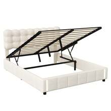 MISNODE Upholstered Bed 140 X 190 / 140 X 200 / 160 X 200cm, Hydraulic Bed With Slatted Frame, Children's Bed, Double Bed, Youth Bed With Storage Space, Beige, Velvet, Suitable For Adults And Teenagers - 米色 - 查看 10