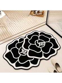 Alfombra de baño lavable con diseño floral, alfombra de baño antideslizante, alfombra de baño, secado rápido, diseño floral, alfombra de baño con camelias blancas y negras, alfombra suave y absorbente, decoración de Pascua para la entrada/duradera/fácil de limpiar/adecuada para sala de estar, dormitorio, entrada, cocina, baño, sala de juegos, estudio; alfombra lavable, alfombra de área para baño y cocina