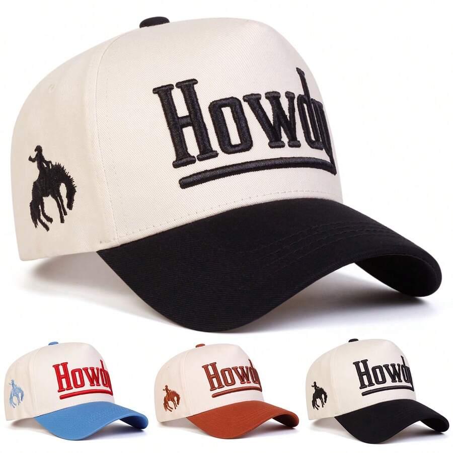 1Piece Men HOWDY Letter Embroidered Patchwork Five-Sided Baseball Cap Outdoor Adjustable Sunscreen Leisure Hat Spring Autumn Travel Tourism Beach Vacation - Multicolor - View 1