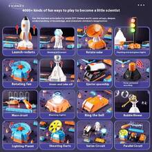电子积木物理电路组装科学实验益智玩具 / 多件套拼图科学教育 / 红绿灯 + 行星灯 + 电路迷宫 + 铃声 + 警示灯 + 风扇旋转 + 声控录音，适合男孩和女孩作为完美的礼物