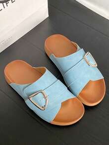 Women's Casual Slip-On Sandals With A Single Button, Soft Cork Sole, Retro Open-Toe Breathable Slippers, Comfortable, Slip-Resistant, Durable Slippers, Lightweight And Versatile Women's Sandals.