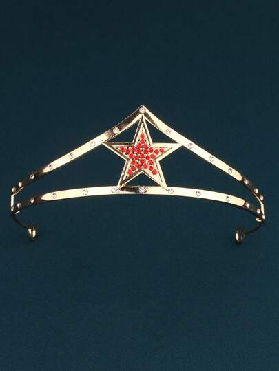 1pc Fashionable European & American Five-Pointed Star Alloy Crown, Multiple Colors Available, Girls' Birthday Party, Wedding Decoration, Halloween Costume Party Prop, Coronas, Tiara, Hair Garland, Head Wreath, Hair Vine, Headpiece, Hair Circlet, Tiara Crown