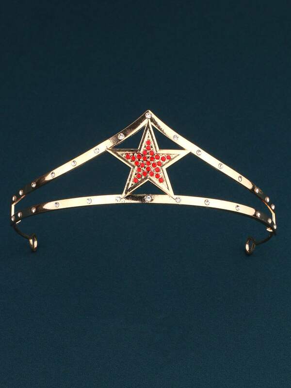 1pc Fashionable European & American Five-Pointed Star Alloy Crown, Multiple Colors Available, Girls' Birthday Party, Wedding Decoration, Halloween Costume Party Prop, Coronas, Tiara, Hair Garland, Head Wreath, Hair Vine, Headpiece, Hair Circlet, Tiara Crown