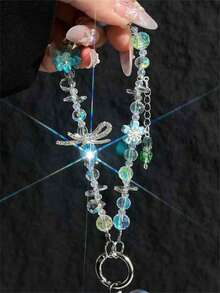 Y2K Luxury Cute Tulip Flower Tassel Bling Rhinestone Bowknot Bead Beaded Phone Chain Charm Lanyard Hanging Rope Sweet Girl Jewelry Pendant Decoration