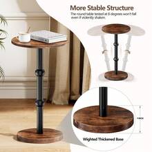 Drink Table, Small Round Side Table For Small Spaces, Modern Accent Round End Tables With Metal Leg, Thickened Wood Pedestal Coffee Tables For Living Room, Bedroom, Narrow Corners,Sofa Couch - Brown - View 5