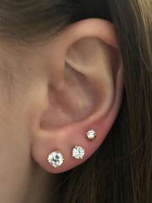 一次性耳洞枪套装，耳洞穿刺套装，自穿耳洞套装，金银耳环，防过敏不锈钢穿孔工具，家用 20G 人造珍珠耳钉和 2mm 3mm 4mm CZ 平背耳钉 - 彩色 - 查看 7