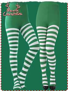 1pc Thin Striped Colorful Party Tights For Christmas & Halloween, Fashion Dance-Wear Costume Prop, Suitable For 40-60kg, Cozy