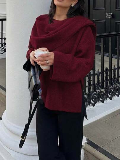 Women's Scarf Style Fashionable Casual Asymmetric Ultra Loose Knitted Jacket Sweater Cardigan Jacket Tops