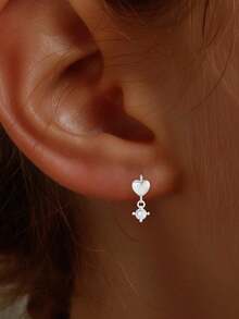 1PC S925 Sterling Silver Exquisite Love Pure Silver Earrings Buckles Ear Loops, Ear Buckles Earrings For Women And Girls Valentine's Day Gift For Bestie Women Girls Daily Dressing Up Gift For Mom, Sisters, Girlfriend, Valentine's Day Gift