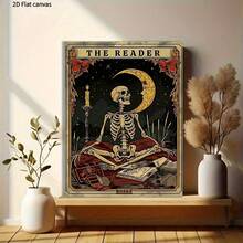 1 pieza Póster de arte de pared de lector de tarot gótico con calavera, regalo para amantes de los libros con póster de biblioteca esotérica, impresión sin marco de academia oscura y ocultismo para decoración de rincón de lectura/dormitorio, decoración perfecta para regalo y fiesta (Impresiones de pared de libros místicos de vuelta al colegio) Artes de pared vintage sin marco