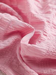 女婴可爱纯色圆领泡泡袖A字公主裙，舒适优雅，适合居家、日常穿着、外出、春夏季 - 粉色 - 查看 7