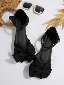 黑色蝴蝶结镂空平底乐福鞋，方头优雅时尚镂空平底一脚蹬鞋，百搭休闲办公女鞋，四季皆宜