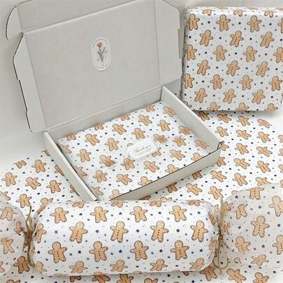 60/30/10 QOQI Christmas Gingerbread Man Tissue Paper - 20x34 Inches Gingerbread And Polka Dot Design, Lightweight Protective Packaging, Santa Claus, Christmas Stockings, Lights, Christmas Tree Leaves, For Gift Wrapping, Fragile Item Protection, Holiday Decorations (Candy Cane Stripes, Blue Stars), Gingerbread Decorations, Holiday Wrapping, Holiday Style, Holiday Theme Prints, Seasonal Wrapping, Holiday Decorations, Party Planning