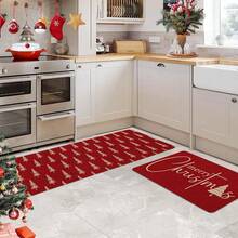 1/2-częściowa mata podłogowa na Boże Narodzenie, luksusowe czerwone tło ozdobione białym wzorem choinki, mata kuchenna, motyw radości, dekoracja w świątecznym klimacie, idealna do gabinetu, kuchni, sypialni, dekoracji domu, tworząca wygodną i wykwintną, radosną atmosferę - Wielokolorowe - Zobacz 6