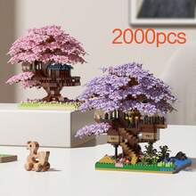 迷你樱花树屋积木、可拼搭积木、收藏品展示品、永生花、家居/办公室装饰、积木玩具、成人积木玩具、结婚礼物、节日礼物、生日礼物