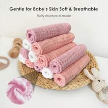 12pcs 20"X12"/12x12 Inches Burp Cloths Baby Muslin Washcloths -100% Cotton Muslin Soft Absorbent Large Baby Drool Towel/Baby Burp Towel/Baby Bath Wash Cloths For Newborns Kids Girls And Boys -12 Pack, 12x12 Inches - White+Light Bean Paste Series,Burp Cloths Baby Girl - 彩色 - 查看 10