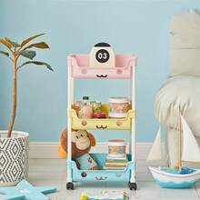 5-Tier Multi-Layer Rolling Storage Cart, Macaron White Plastic Multi-Purpose Trolley With Lockable Casters, Removable Mobile Organizer For Consumables And Sundries, Space-Saving Storage Shelf For Kitchen, Bathroom, Laundry Room, Dormitory And Living Room, Practical Household Organizer, Ideal Gift For Halloween, Christmas And Daily Use - Màu sắc macaron nhiều màu - Xem 9