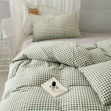 Vclife Vintage Floral Comforter Set Four Sizes, All Seasons Muslin Cotton Bedding Set, 3 Pieces Farmhouse Shabby Chic Jacquard Floral Comforter Set Perfect For Women And Men - Bộ chăn ga gối đệm Fat Quilt - Xanh cỏ kẻ caro nhỏ - Xem 4