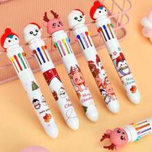 Christmas Snowman Cute Winter Cute Creatures With Christmas Elements Press Ten Color Ballpoint Pen Cartoon Account Pen Winter New Year Gift Christmas Gift, New Year Gift [Color Pattern Random]