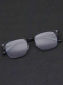 1pc Men's Metal Half-Frame Business Retro Non-Prescription Glasses, Suitable For Daily Wear, Playing Computer Games, Office Work - màu đen - Xem 6