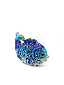 Elegant Crystal Evening Clutch, Rhinestone Party Purse, Super Mini Size Diamond Bag,Mini Fish Clutch Purses Sparkling Handbags,Best Gifts With Box - Blue - View 4