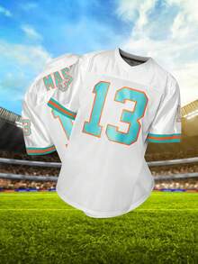 Men's #13 White American Football Jersey - Short - Sleeve V - Neck Mesh, Letter & Number Embroidery, White - Orange - Blue Contrast Design, Ideal For Sports Training - 十三 白色 - 查看 1