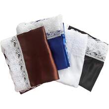 Lap Scarf Handkerchief Silk Lap Scarf Scarves Covers Cloths With Lace Ladies Women - 烏黑 - 查看 5