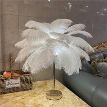 (White 30 Feathers)Rechargeable Feather Light With Built-In Battery, Portable Cordless DIY Home Living Room Coffee Table LED Decorative Lamp, Bedside Desk Lamp, Ins Style Girl Live Stream Atmosphere Light, Birthday Wedding Romantic Night Light, European & American Style + 1 Charging Cable, Lamp Body Color French Gold, Actual Color May Differ From Image - trắng - Xem 3