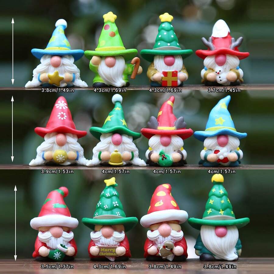Nordic Style Gnome Figurines, Set Of 12 - Multicolor Mini Statues For Christmas Village, Shelf Elf Decor, Unique Gift Idea