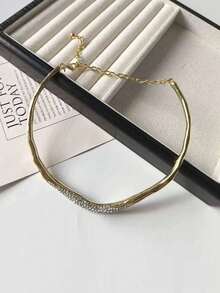 极简个性，轻奢气质，金属不对称熔岩闪钻项圈，高端choker项链 - 彩色 - 查看 4