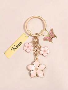Llavero de flor de cerezo de metal personalizado con diseño de lazo de cerezo y etiqueta, accesorio para bolso, llaves de coche, regalo personalizado para parejas, accesorios para bolso - Multicolor - Ver 13