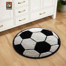1pc/10pcs 2D Football Bathroom Anti-Slip Mat, Flannel Material, Round Floor Mat, Plush Decoration, Suitable For Bathroom, Door, Kitchen, Living Room And Other Occasions, Machine Washable, Non-Slip, Christmas Decoration, Gift Choice