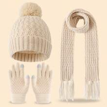 3 件套儿童菠萝图案针织加厚保暖帽子、围巾和手套套装，冬季 - 單球圍巾三件套 - 查看 20